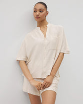 Crinkle Knit Relaxed Button-Up Top